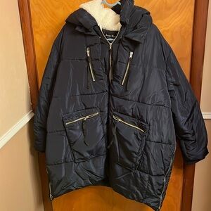 NEW Jason Maxwell Women's Blue Puffer Coat with Faux Shearling Lined Hood Sz 3X